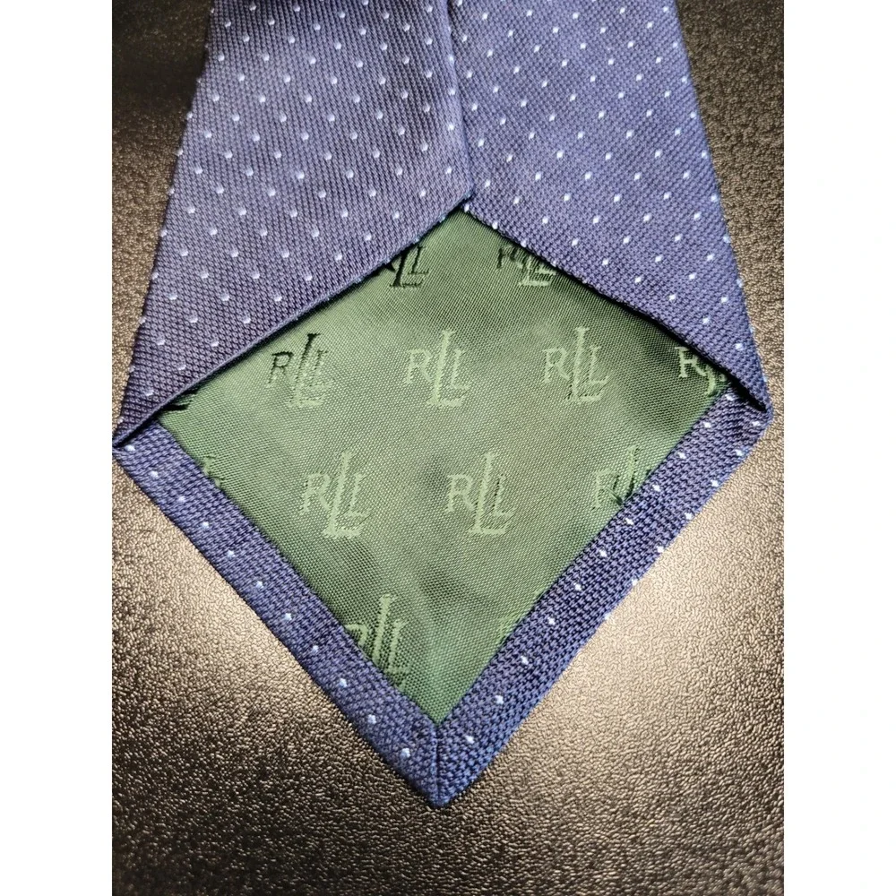 Lauren Ralph Lauren Men's Necktie Blue Micro-Dot Silk 3.5